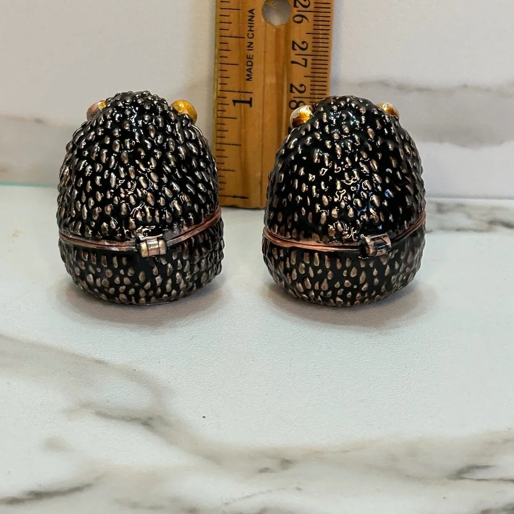 Vintage Style Crystal Hedgehog Trinket Box Set with Mini Owl Figurine 2pc